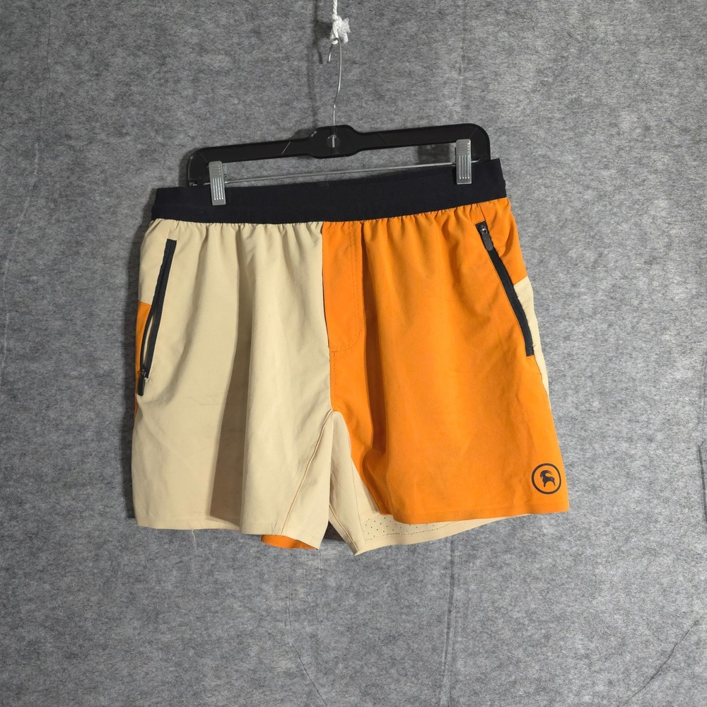 Backcountry Shorts Mens M Orange Tan Colorblock Athletic Zip Pocket Performances
